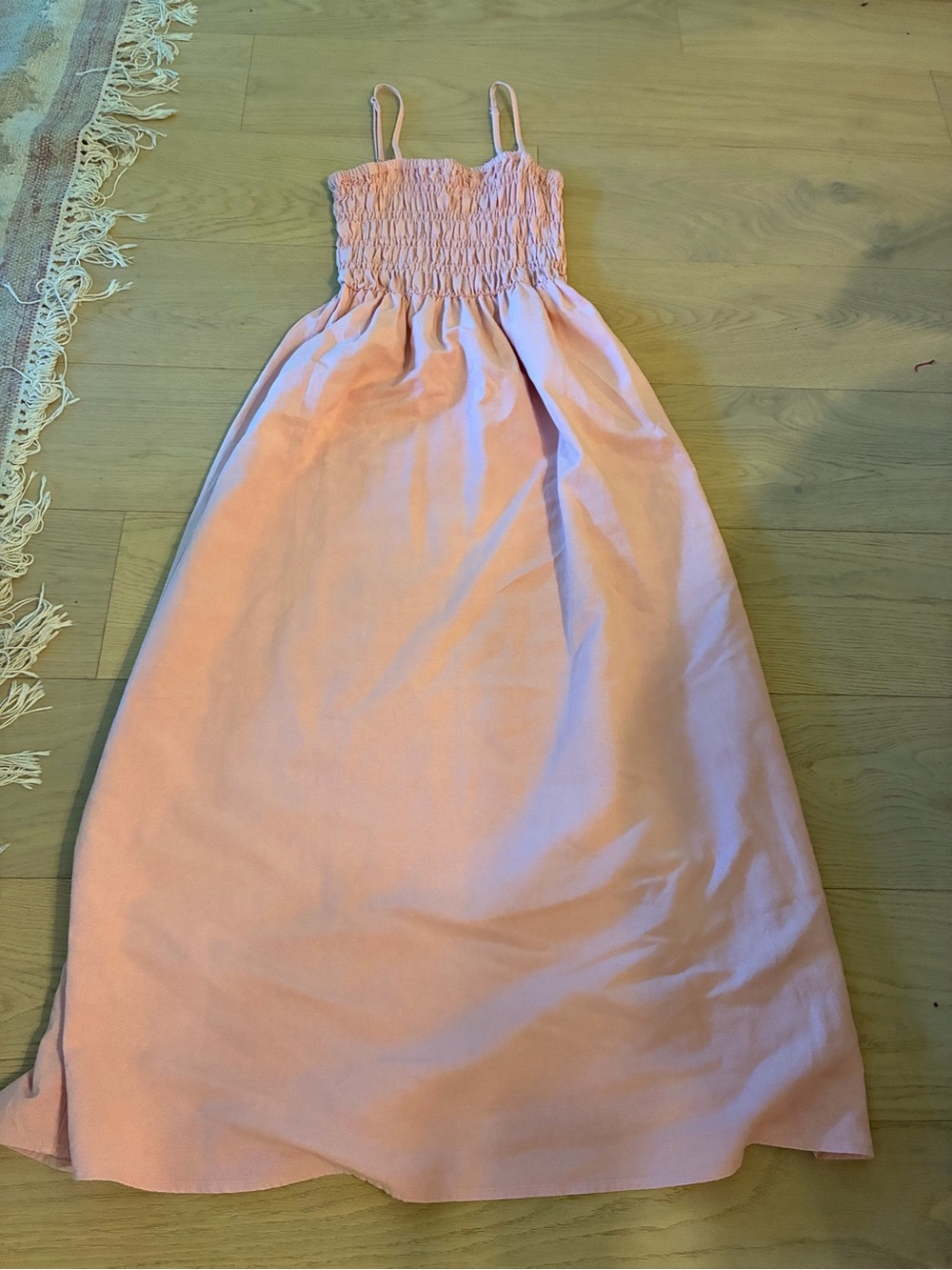 Ruched pink linen maxi dress